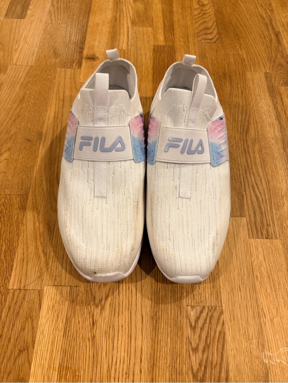 Fila White and Cotton Candy Knit Slip-On Sneaker with Pastel Multicolor Accent